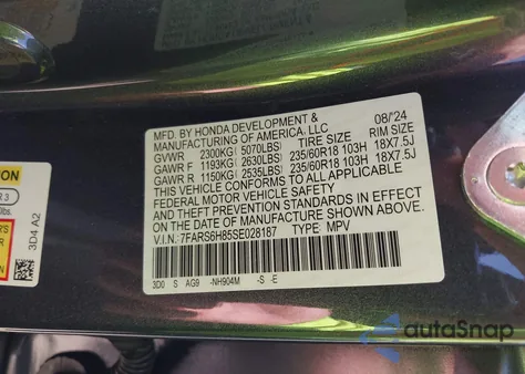 2025 Honda Cr-V Hybrid Sport-L from USA, damaged, VIN 7FARS6H85SE028187
